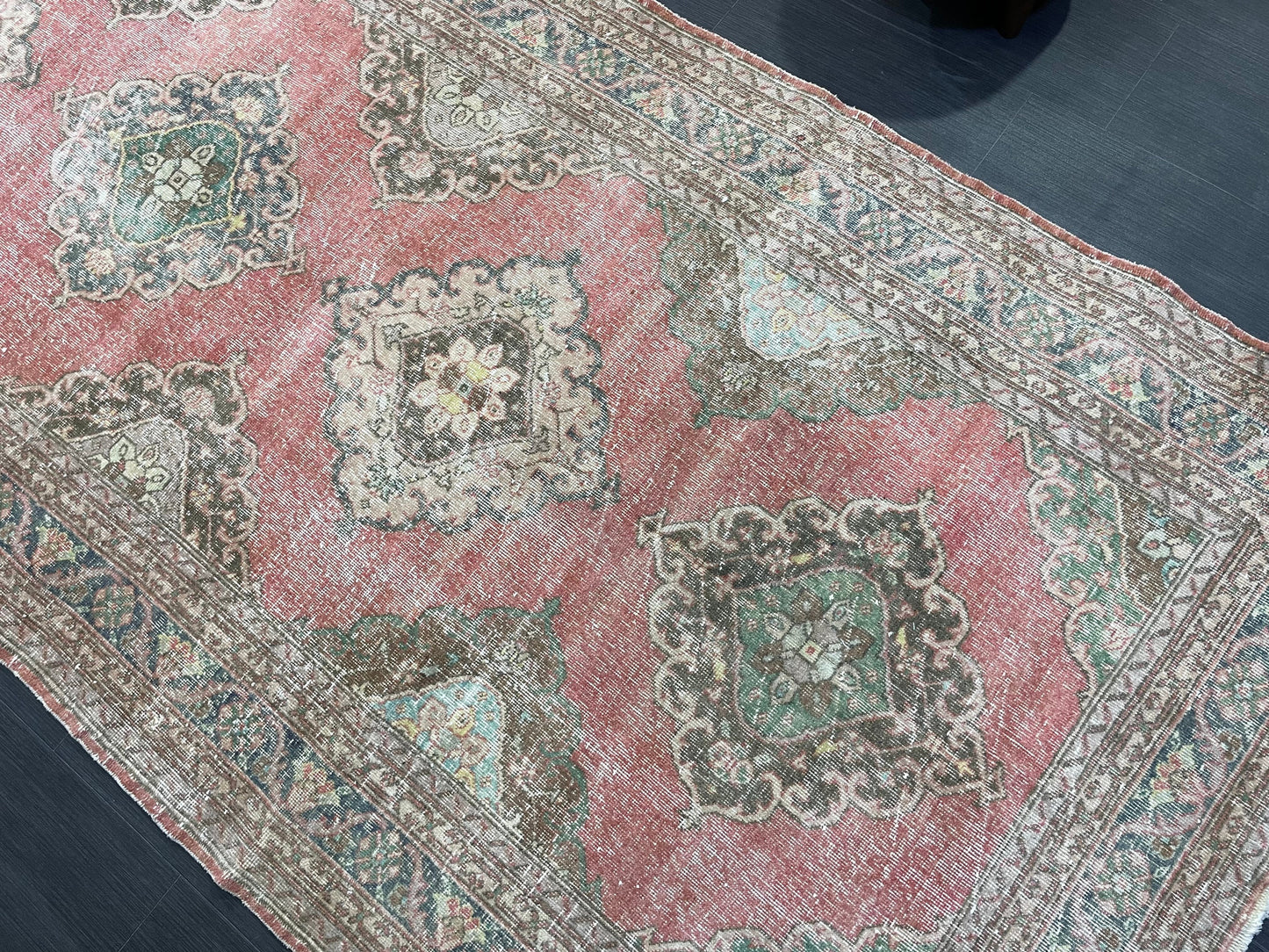 Antique Turkish Runner Rug Muted Distressed 4.9 x 12.6 Runner Rug, Vintage Runner Rug Hallway Runner Rug Kitchen Runner Wool Handmade Runner