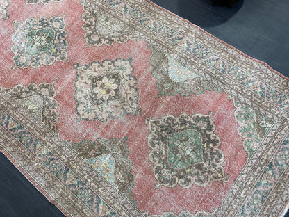 Antique Turkish Runner Rug Muted Distressed 4.9 x 12.6 Runner Rug, Vintage Runner Rug Hallway Runner Rug Kitchen Runner Wool Handmade Runner