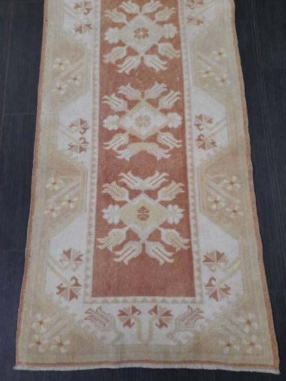 Vintage Runner Rug Hallway Runner Rug Muted 2.4 x 10 Kitchen Runner Rug Muted Wool Runner Rug Oushak Runner Rug Turkish Rug Runner