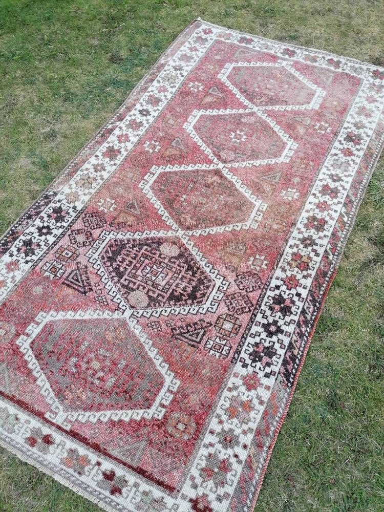 4.5 x 8.2 Vintage kurdish runner rug - handmade rug, Wool runner rug