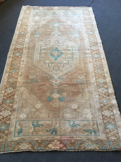 3.4x6 feet handmade brown natural wool turkish rug, wide bedroom floor rug, vintage kitchen area rug,large bathroom rug,teal living room rug