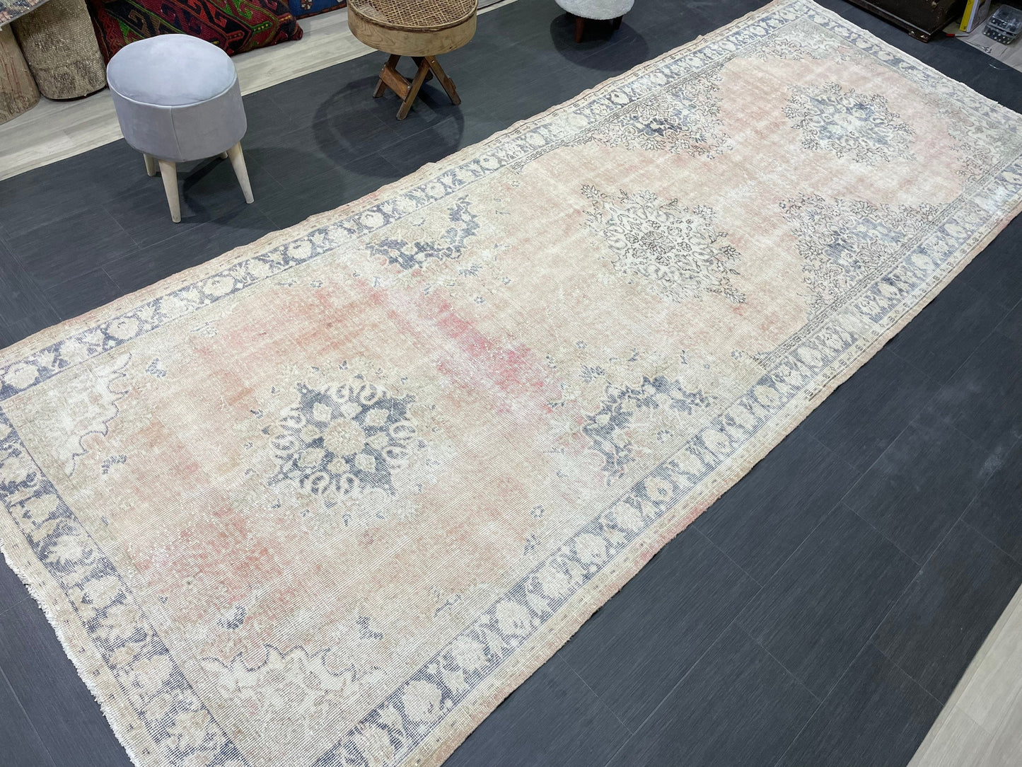 Muted Distressed Runner Rug, Antique Turkish Runner 5x13 Rug Vintage Runner Rug Hallway Runner Rug Kitchen Runner Rug Wool Handmade Runner