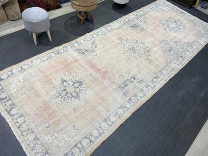 Muted Distressed Runner Rug, Antique Turkish Runner 5x13 Rug Vintage Runner Rug Hallway Runner Rug Kitchen Runner Rug Wool Handmade Runner