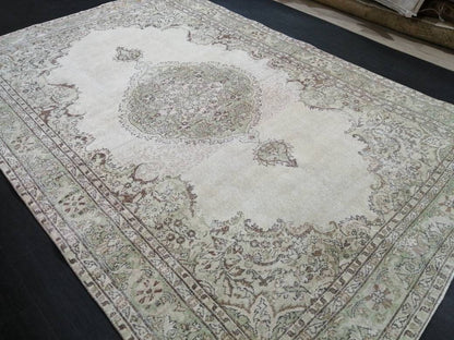 Vintage Rug Neutral TURKISH Muted HAND MADE Rug Muted Rug 6.9 x 10.3 Muted Turkish Oushak Rug, Vintage Oriental Rug, Muted 7x10 Persian Rug