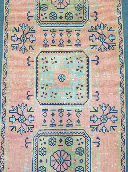 Oushak turkish runner rug, vintage rug, vintage oushak runner rug, vintage anatolian rug,unique hand made rug,kitchen runner rug 11'10x3' ft