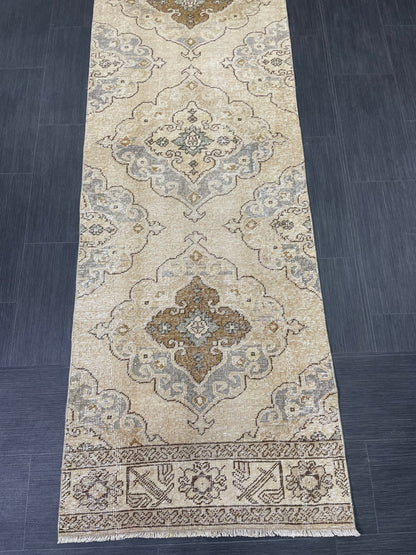 Hand Knotted Runner Rug Turkish Runner 2.7 x 13 Rug Vintage Runner Rug Hallway Runner Rug Kitchen Runner Rug Wool Runner Rug Wool Oushak Rug