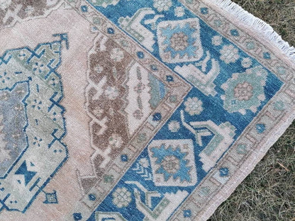 Turkish runner rug 4'7x12'4  blue runner rug,vintage oushak runner rug,kitchen runner rug,hallway runner rug,vintage runner rug