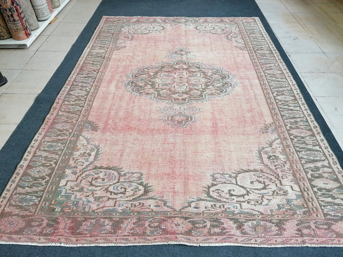6x8'6 large oushak rug, distressed wool rug, rustic turkish handmade rug, living room rug, hand knotted rug.