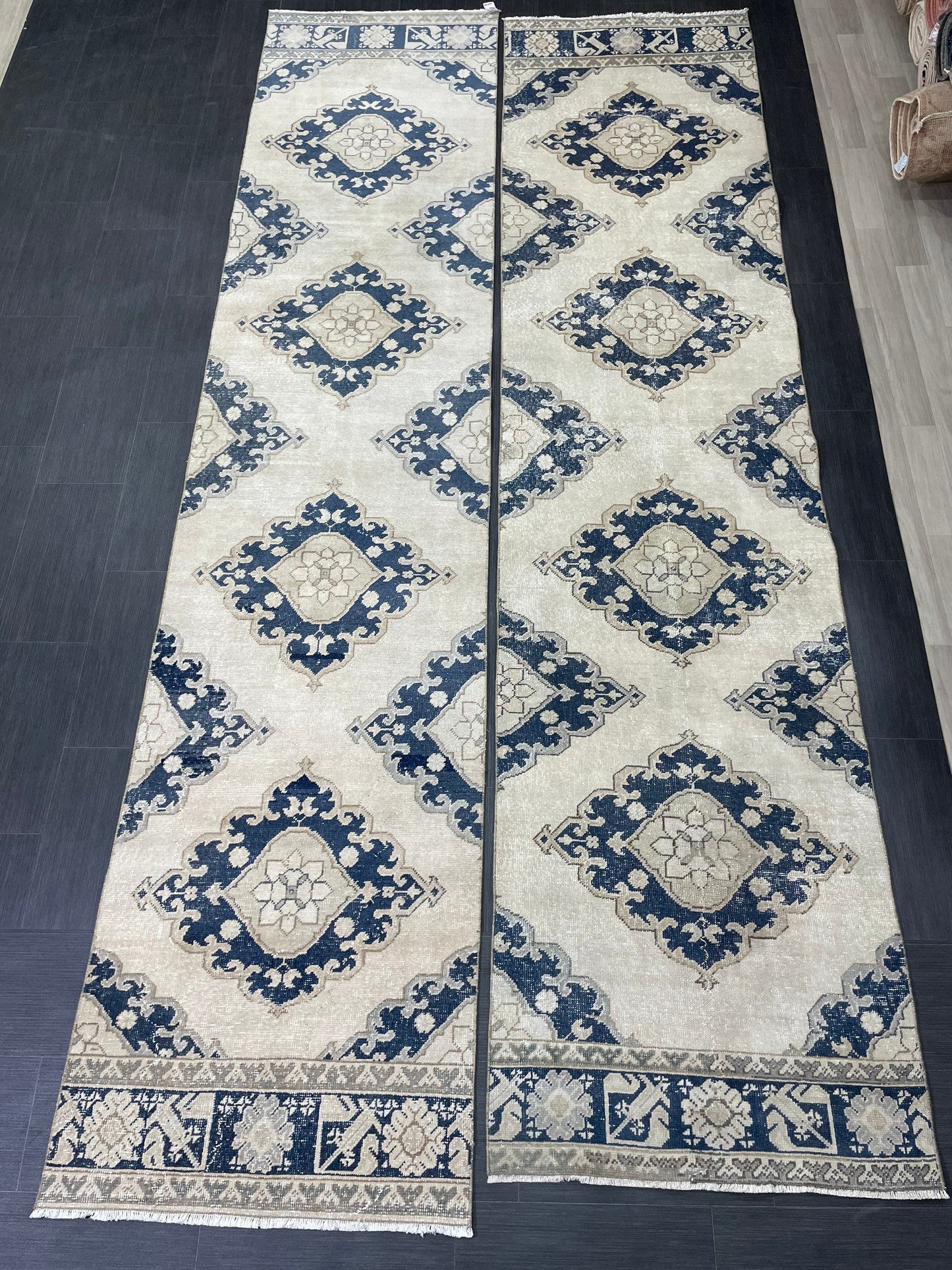 WOOL Hand Knotted Runner Rug Turkish Runner Rug 2.8 x 12.7 Muted Vintage Hallway Runner Rug Kitchen Runner Rug Persian Runner Rug Navy