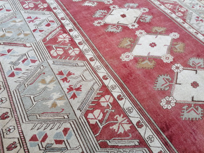 9'5x7'11 oushak turkish rug, vintage turkish rug,oushak vintage rug,vintage rug,kitchen rug,vintage anatolian rug,unique hand made bohemian