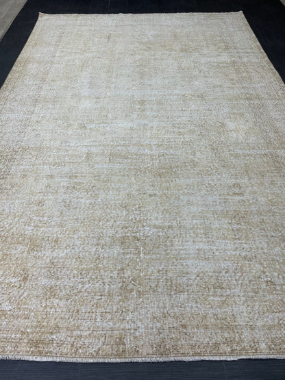 Neutral Vintage Rug Muted TURKISH 7 x 10.4 Rug Handmade Rug Distressed Rug  Large Turkish Oushak Rug Wool Rug Hand Knotted Rug