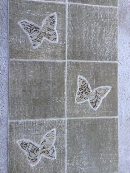 Butterfly RUNNER Rug, Vintage Patchwork RUNNER Rug, Bohemian RUNNER Rug Oushak Rug,Hand woven Rug animal Motif, Oriental Carpet Runner