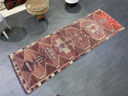 Turkish Runner Rug, Muted Vintage Runner 2.6 x 7.8 Rug, Persian Hallway Runner Rug, Kitchen Runner Rug Oriental Distressed Runner