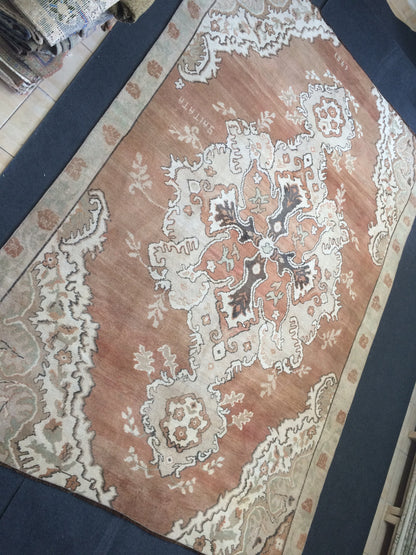 Large Area OUSHAK RUG TURKISH Neutral Rug Vintage 7 x 10.5 Oushak Brown Rug Vintage Rug Wool Kars Rug Hand Made Rugs Wool Hand Knotted Rug