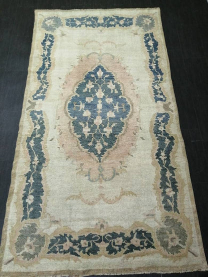 Persian Rug, Muted Vintage Rug,  5x9 Blue Turkish Rug, Wool Entryway Rug, Livingroom Rug Oushak Rug Navy Oriental Rug