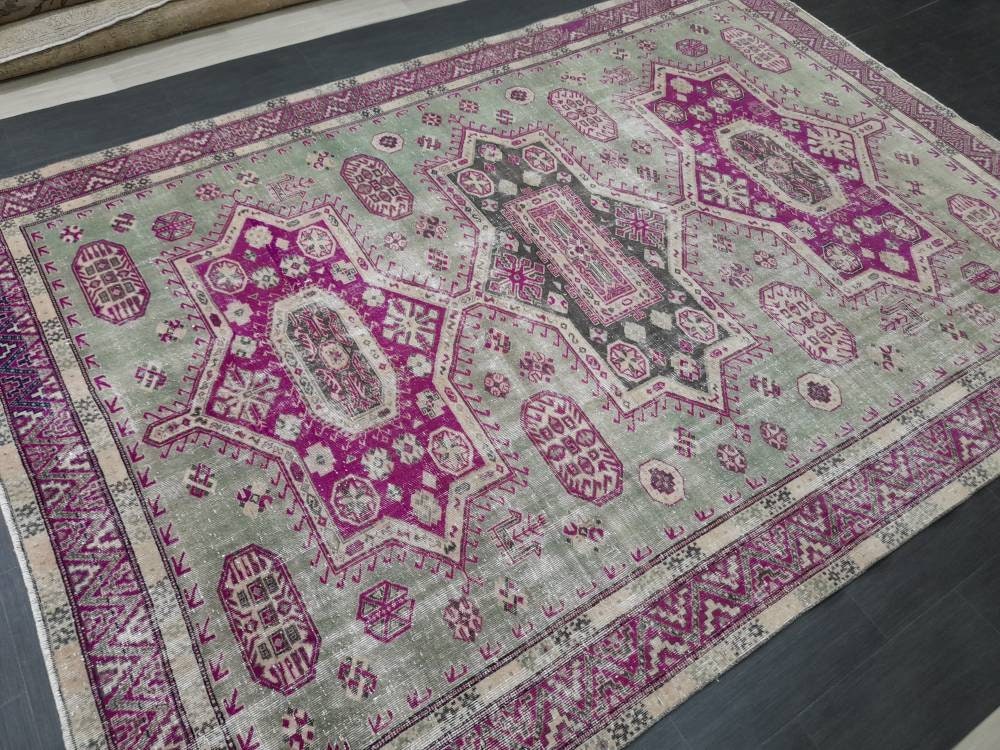 Large Area  Muted Persian RUG 7.5 x 10.5 Vintage Rug Vintage Wool Rug Wool Distressed Rug Hand Made Rugs Vintage Turkish Rug 8x11