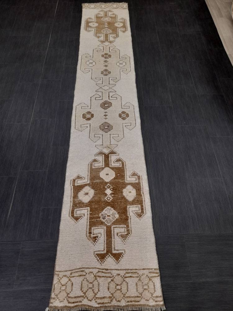 Neutral Oriental Runner Rug Neutral Narrow Runner Rug 2 x 10.5 Vintage Runner Rug Turkish Hallway Runner Rug Neutral Persian Runner Rug