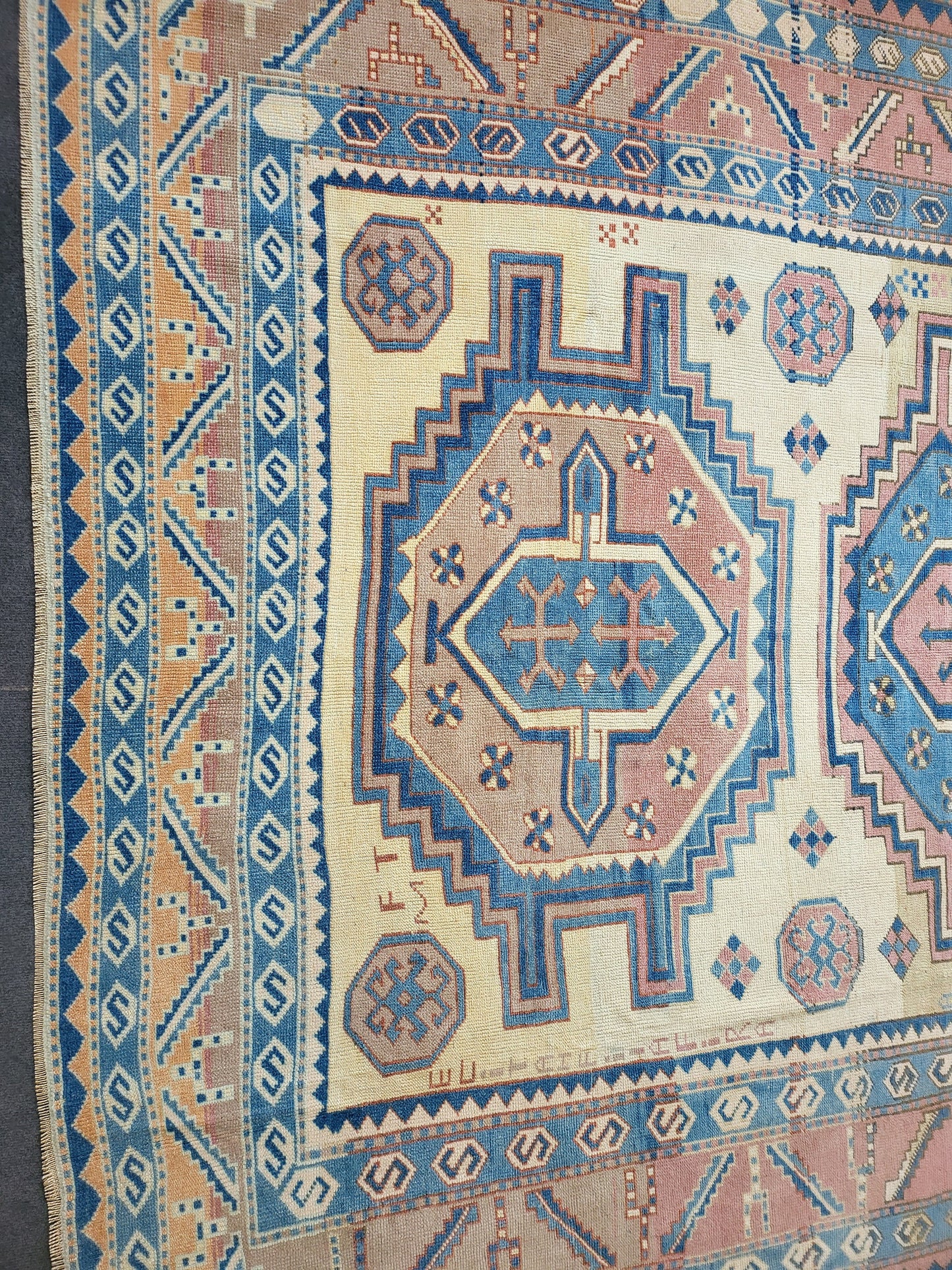 Antique RUG, Turkish Oushak 8.7 x 9.4 Rug, One Of A Kind Rug, Vintage Persian Rug, Blue Vintage Rug, Fine Wool Unique Rug, Rear Turkish Rug,