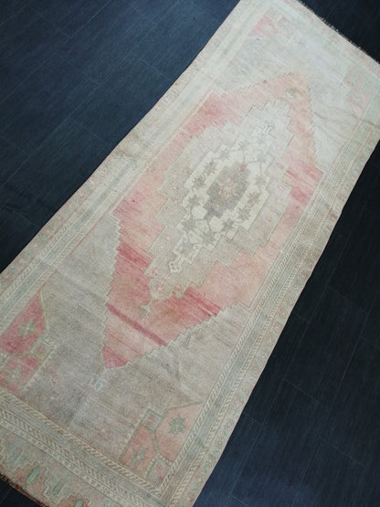 3.7 x 9 Muted Oushak Runner Rug Turkish Runner Rug Vintage Runner Rug Hallway Runner Rug Kitchen Runner Rug Wool Runner Rug