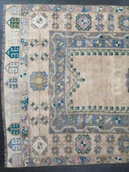 OUSHAK RUG TURKISH Oushak Rug Vintage Rug 3.7 x 7 Vintage Rug Wool Oushak Rug Hand Made Rug 4x7 Oriental Rug Turkish Rug