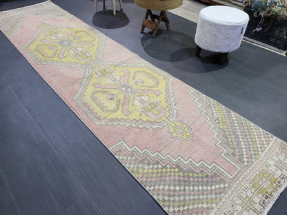 VINTAGE Oushak Runner, Turkish Runner Rug, Vintage 2.6 x 10.2 Runner Rug, Hallway Runner Rug, Turkish Rug Runner Wool Runner Rug