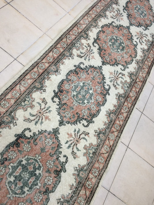 12 x 3 Runner Rug, Hand Knotted Hallway Runner Rug, VINTAGE TURKISH OUSHAK Rug, Muted Colors Rug, Handmade Runner Rug Vintage Runner