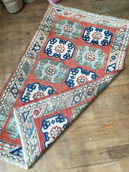 3x5 feet oushak wool rug, vintage handmade floor rug, turkish rug,kitchen rug, bohemian rug, red faded dining area rug, natural bedroom rugs
