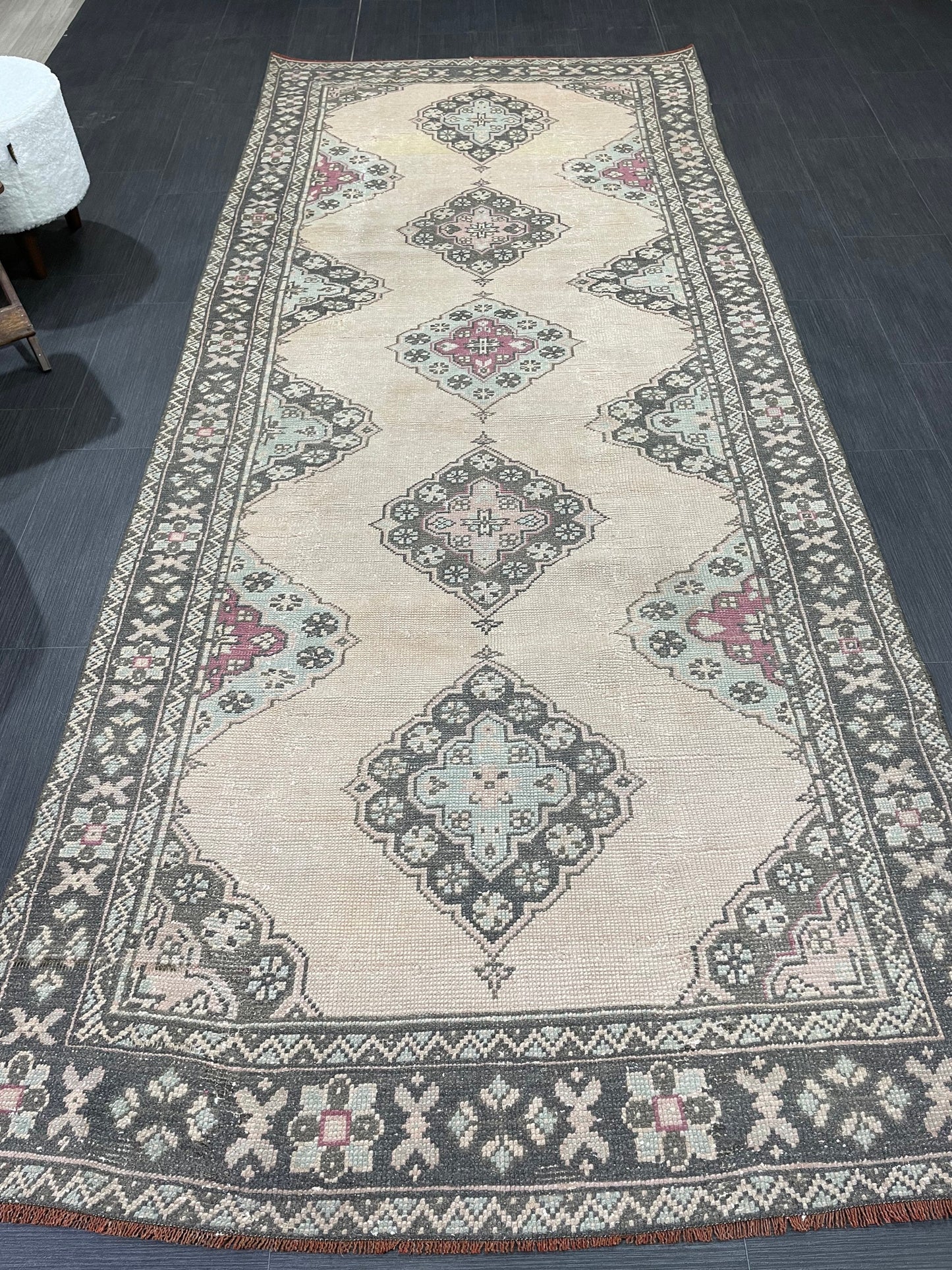 Antique Handmade Runner RUG 4.2 x 10 TURKISH Oushak Rug Vintage Runner Rug Vintage Runner Rug Wool Oushak Rug Handmade Rug Hand Knotted Rug