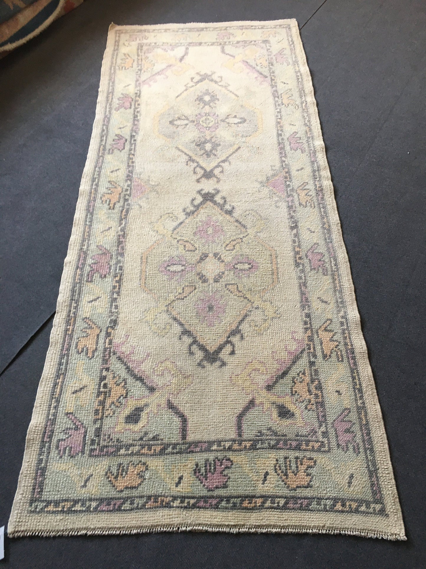 3x8 feet long new turkish runner rug, handmade wool beige kitchen runner, long floor corridor runner, black faded living room oushak runner