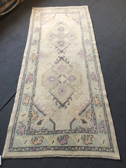 3x8 feet long new turkish runner rug, handmade wool beige kitchen runner, long floor corridor runner, black faded living room oushak runner