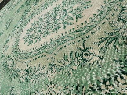 7 x 10.2 Green Vintage Rugs, Hand Made Rug, Oushak Rug, Rustic Rug 7x10 Oriental Rug, Turkish Rug, Farmhouse Rug, Vintage Rug 7x10 Wool rug