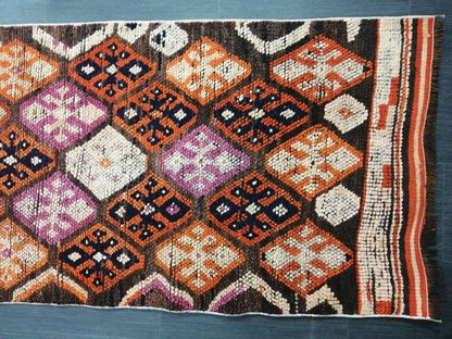 Vintage Runner Rug 2.6 x 13.6 Turkish runner rug , Medium Wool Pile Runner , Brown Oushak rug, Hallway Rug runner , Earth Tones Runner Rug