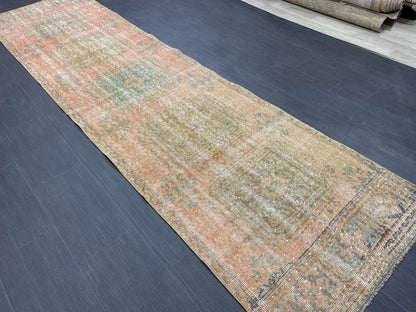 Turkish Runner Rug 3 x 11.4 Distressed Handmade Runner Rug Vintage Runner Rug Vintage Runner Rug Hallway Runner Rug Wool Kitchen Runner