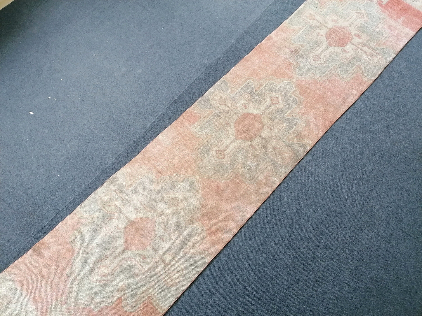 Faded turkish runner rug, 12'3x2'8, soft runner rug, pastel vintage oushak runner rug, kitchen runner rug,hallway runner rug