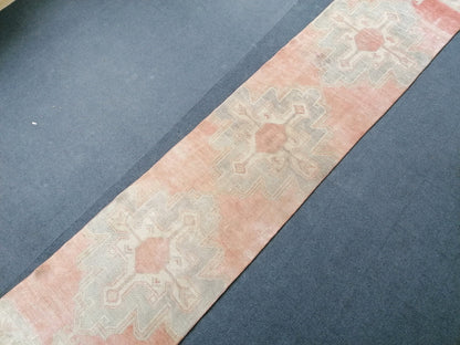 Faded turkish runner rug, 12'3x2'8, soft runner rug, pastel vintage oushak runner rug, kitchen runner rug,hallway runner rug