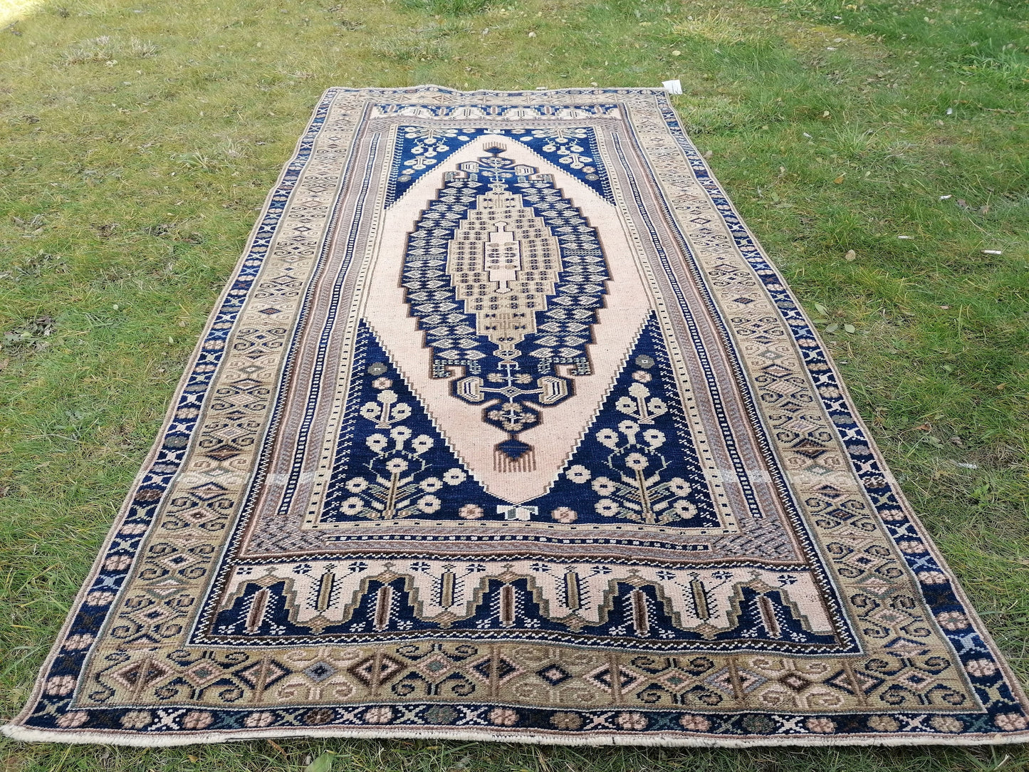 4x7'7 blue rug, living room rug vintage oushak rug