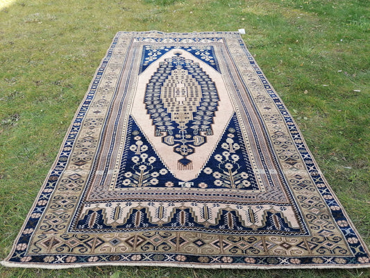 4x7'7 blue rug, living room rug vintage oushak rug