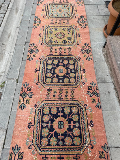 Long Vintage Runner TURKISH Runner Rug 2.6 x 21 Handmade Runner Rug XL Oriental Runner Rug Staircase Hand Knotted Runner rug