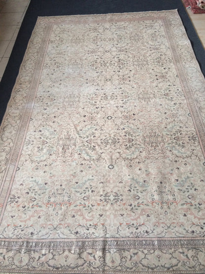 Muted Turkish Rug Large Area Rug Pastel Oushak 6 x 9.3 Rug Vintage Muted Rug Hand Made Rug Vintage Earth Tones Rug Rustic Rug 6x9 Muted rug