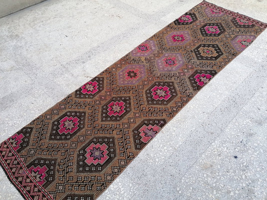 3x10 feet handmade vintage runner, turkish entryway runner rug, oushak kitchen floor long runner, living room area runner, wool faded rugs