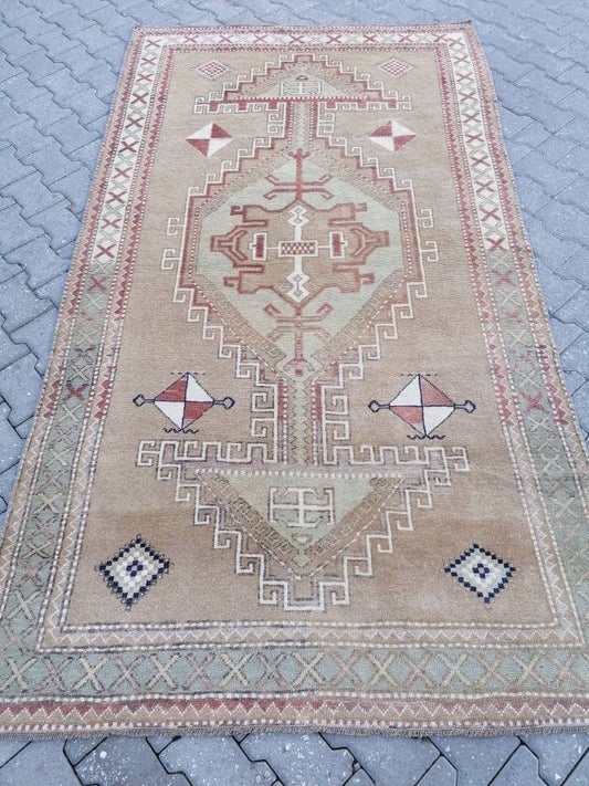 5x9 vintage oushak rug, tone color wool rug turkish hand made living room rug