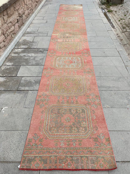 Wool Extra Long Turkish Runner Rug, Very Long Oushak Runner 2.7 x 18.9 ft Rug, Vintage Runner Rug, XL Handmade Runner Rug Staircase carpet