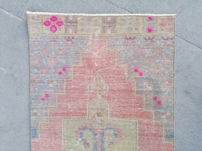 Runner rug 2'7x8'3 distressed vintage runner , rustic hand made wool runner