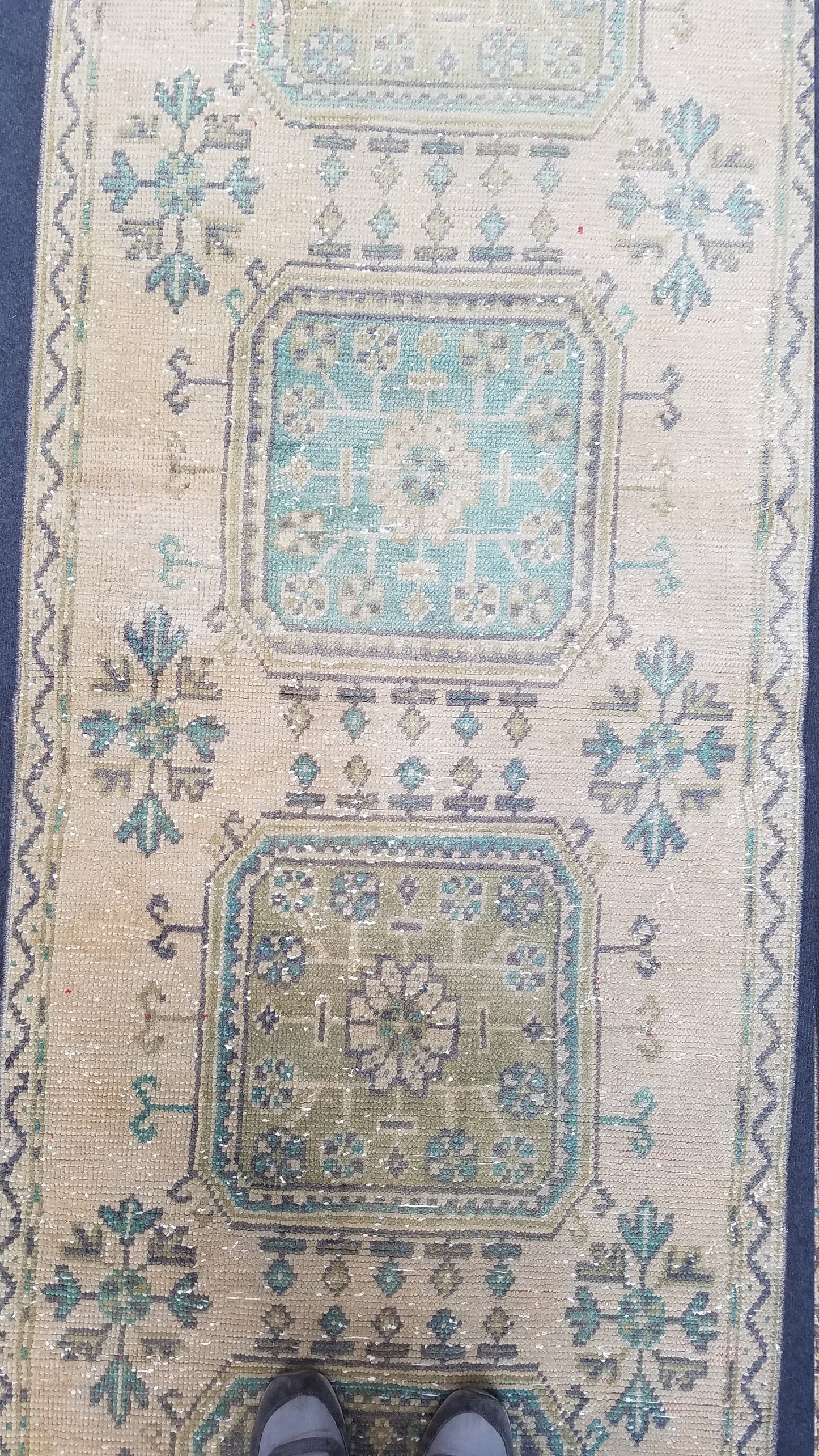 11'9x3' oushak turkish runner rug, vintage runner rug, vintage oushak rug, vintage anatolian rug,unique hand made rug,kitchen runner rug