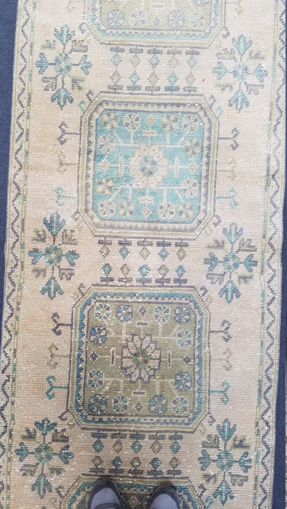11'9x3' oushak turkish runner rug, vintage runner rug, vintage oushak rug, vintage anatolian rug,unique hand made rug,kitchen runner rug