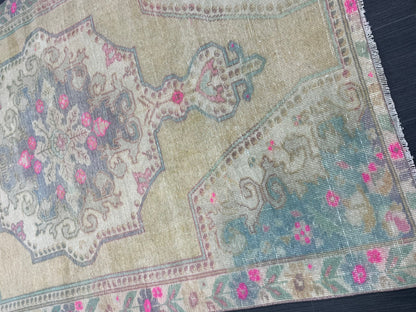 Wool Oushak Rug Vintage 4.5 x 7 Rug Muted Vintage Runner Rug Wool Oriental Rug Hand Made Rugs Vintage Turkish Rug Muted Persian Wool Rug