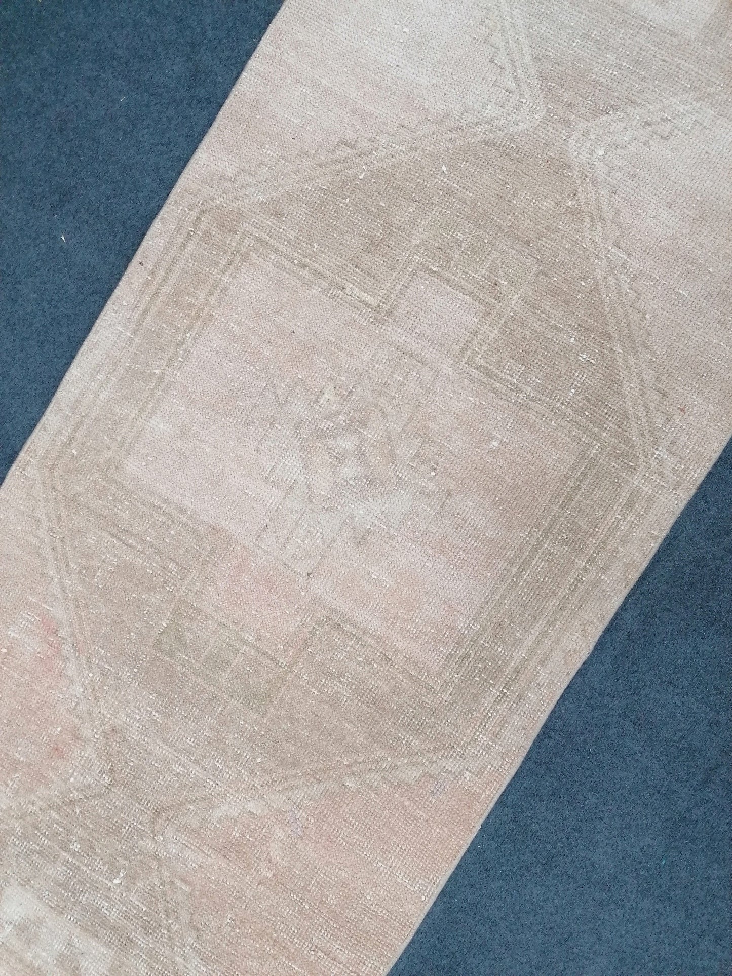 Fade oushak runner rug, 11'8x2'8 muted vintage runner rug, turkish runner rug, hallway runner rug, kitchen runner rug, pastel hand made rug