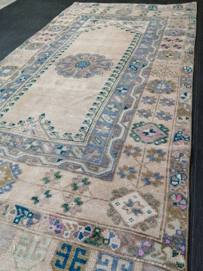 OUSHAK RUG TURKISH Oushak Rug Vintage Rug 3.7 x 7 Vintage Rug Wool Oushak Rug Hand Made Rug 4x7 Oriental Rug Turkish Rug