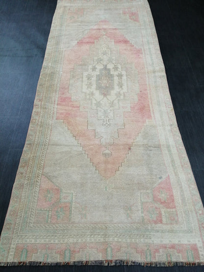 3.7 x 9 Muted Oushak Runner Rug Turkish Runner Rug Vintage Runner Rug Hallway Runner Rug Kitchen Runner Rug Wool Runner Rug