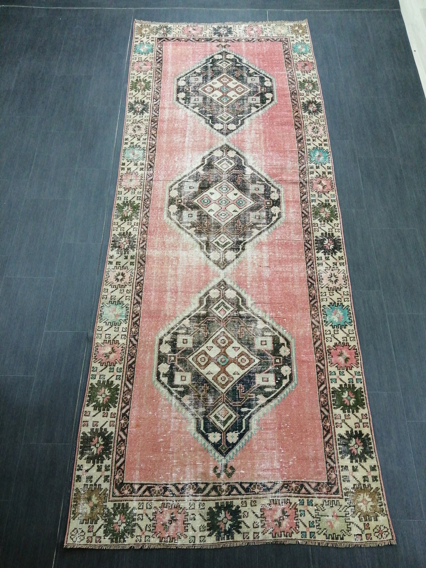 10.4 x 4 Oushak Runner Rug Turkish Runner Rug Vintage Runner Rug Hallway Runner Rug Kitchen Runner Rug Wool Runner Rug Wool Oushak Rug